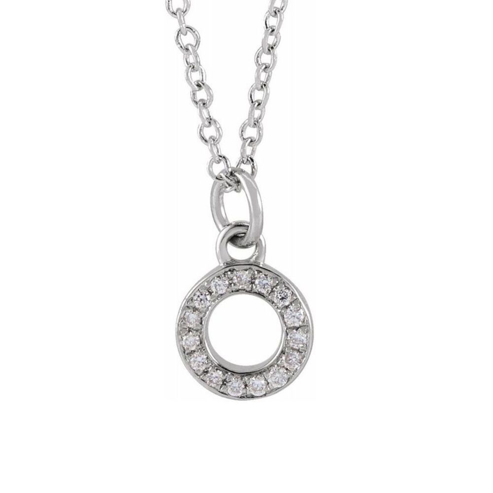 14K White Gold .05 CTW Diamond Tiny Initial O Necklace, 16-18 Inch